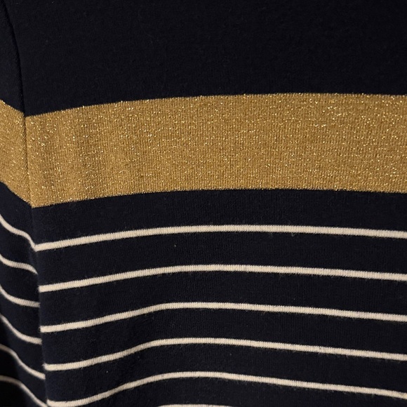 Lauren Ralph Lauren Navy and Gold Button-Accent Striped Top - Picture 3 of 5